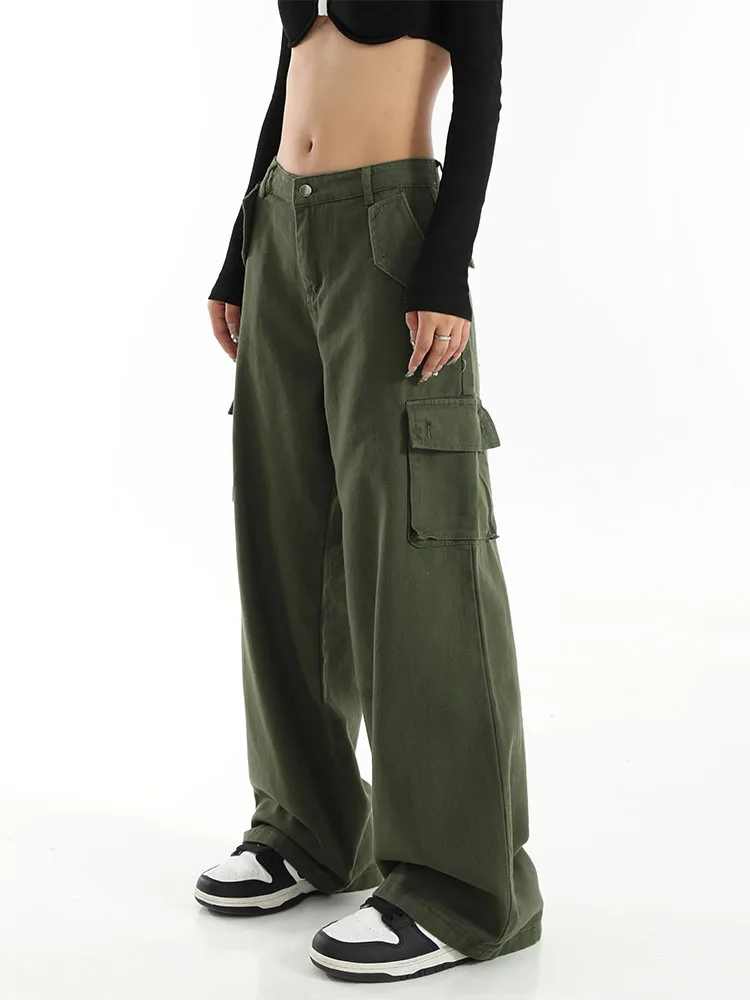 

New Pocket Cargo Pants Women Retro High Street Loose Hip Hop Sweatpants Women Casual Fashion Straight Wide Leg Pants 2022 Autumn