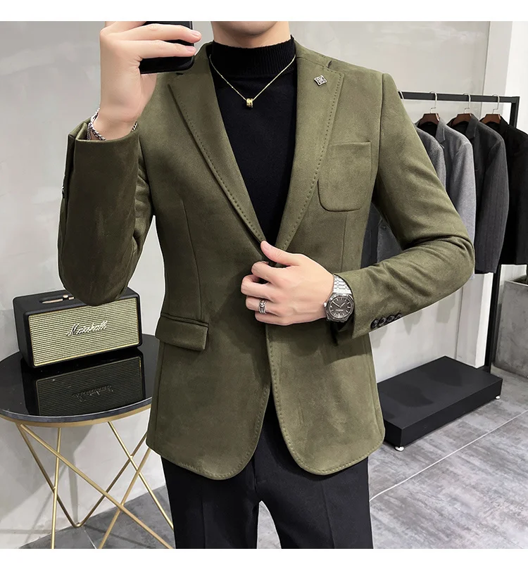 blazer for men wedding Color 6 Costume Homme Deerskin Jacket Suit Men Casual Slim Blazer Hombre Suit Leather Jacket Men Terno Masculino Men Clothing casual blazer