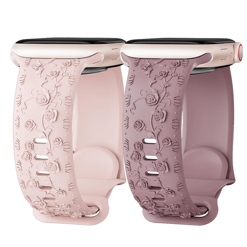 ตัวเลือกสินค้า สายรัด Apple Watch ดอกไม้แกะสลัก 42-46 มม. Correa สวยหรู
