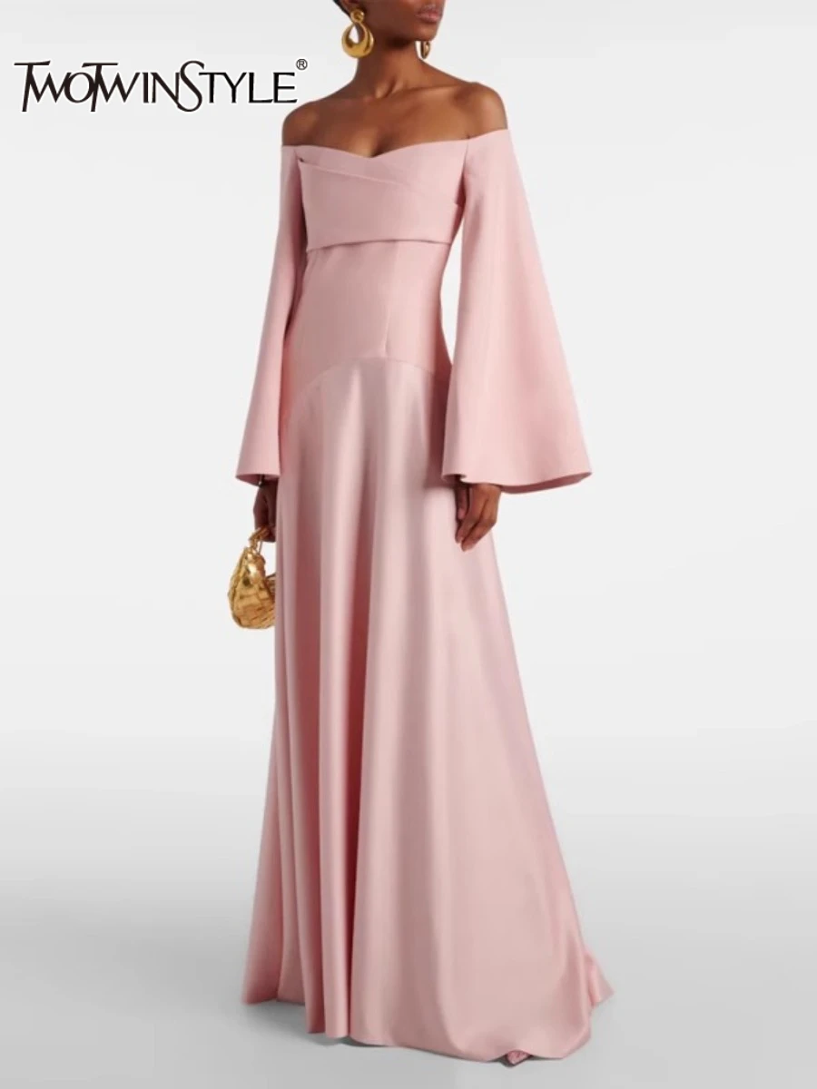 TWOTWINSTYLE Solid Slimming Elegant Evening Dresses for Women Slash Neck  Long Sleeves Patchwork Folds Dress Female Clothing New - AliExpress  200000345