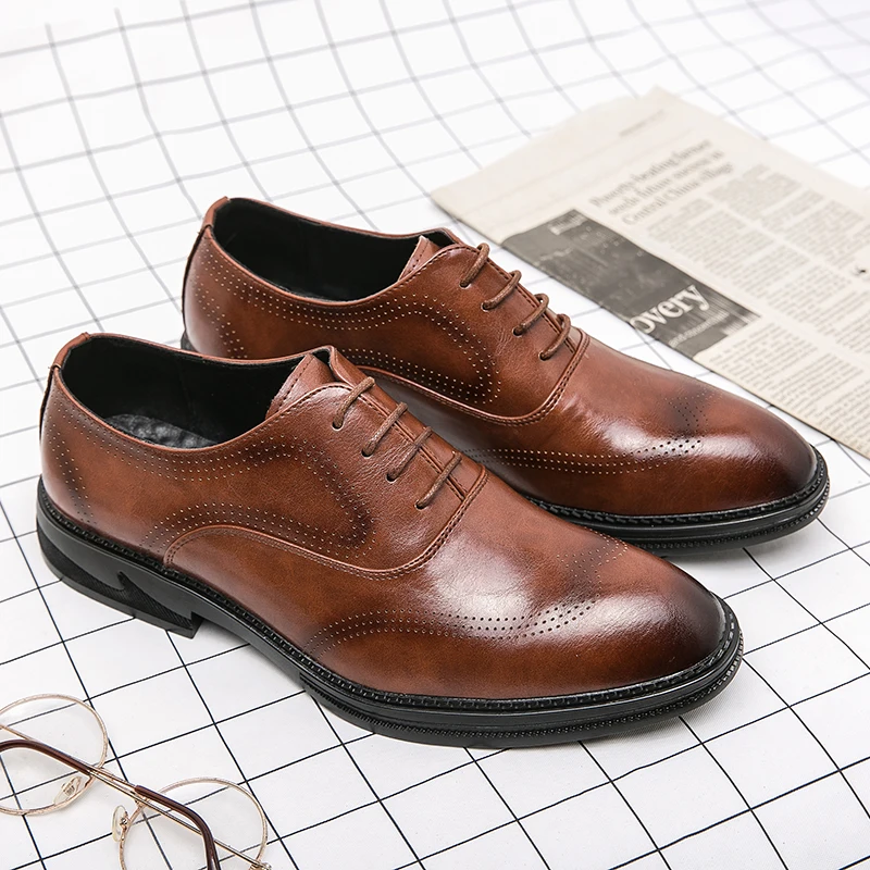 

Business Formal Leather Shoes Men 2023 Autumn Men Shoes Low-top Solid Wedding Shoes Color Fashion Oxford Pointed Office Shoes