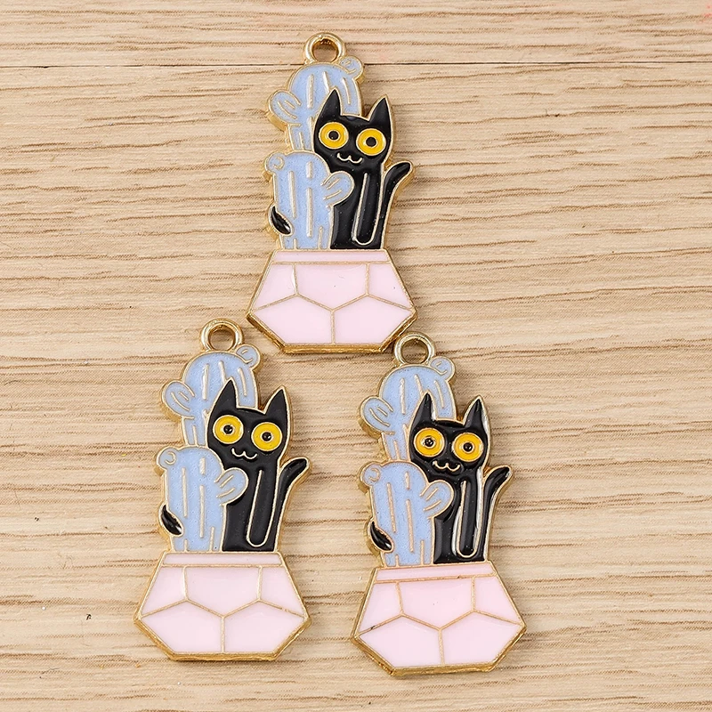 Tusember 10 Teile/los Nette Emaille Pflanze Kaktus Katzen Charms für DIY Schmuck Machen Tropfen Ohrring Armband Handgemachte Halskette Handwerk – Detail 7
