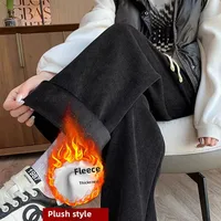 Autumn Winter New Style Fleece Lined Corduroy Pants Wide Leg Casual Straight Cut Women's Fashionable Comfortable Versatile Trous