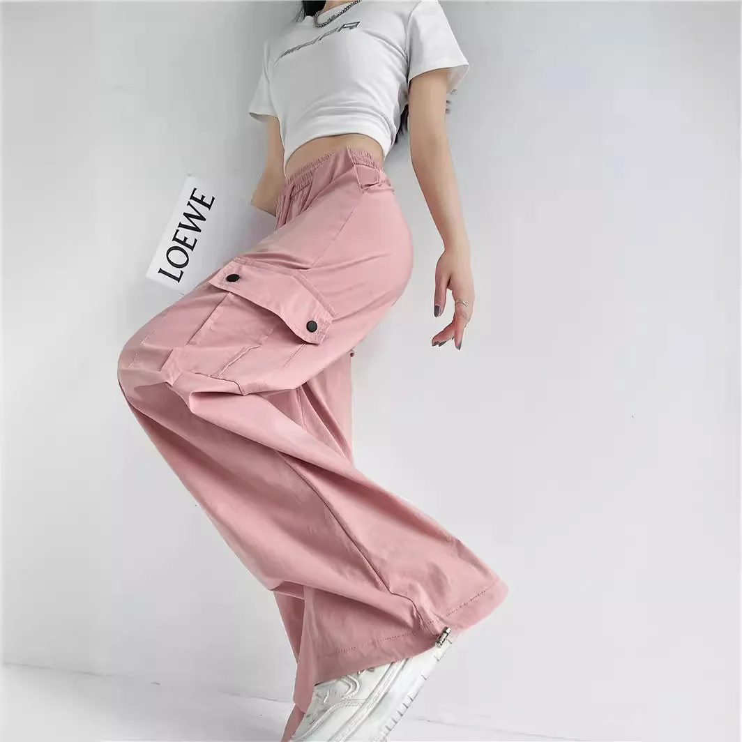 Drawstring Tie Foot Cargo Casual Pants Women's Thin Design Sense Pleated Loose American Pants