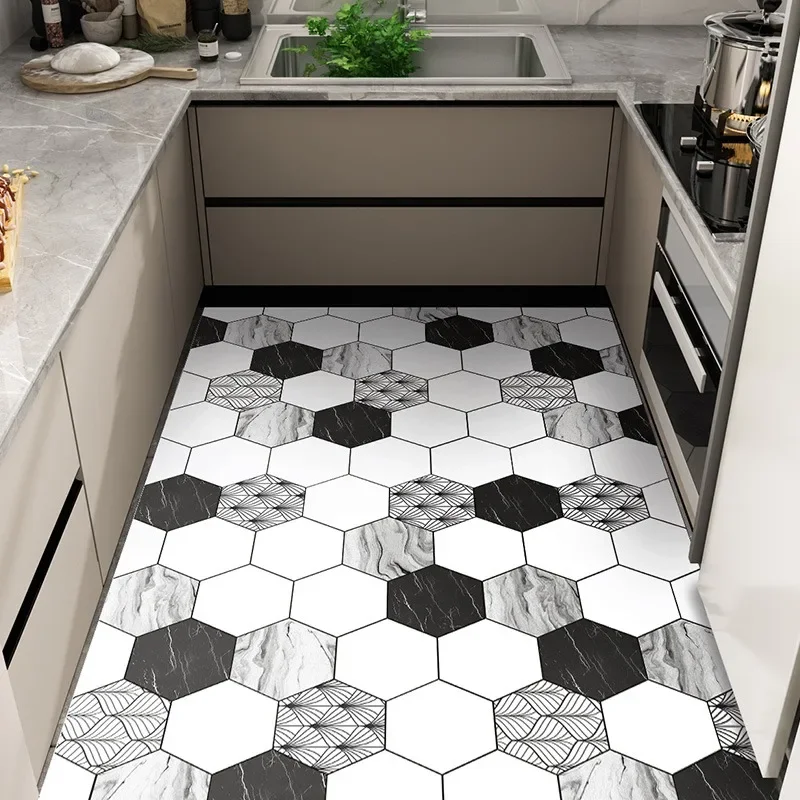 Kitchen Carpet Oil-proof Non-slip Waterproof Rug Pvc Leather Floor Mat Home Decoration Large Area Rugs Alfombra De Cocina 주방 카펫 2