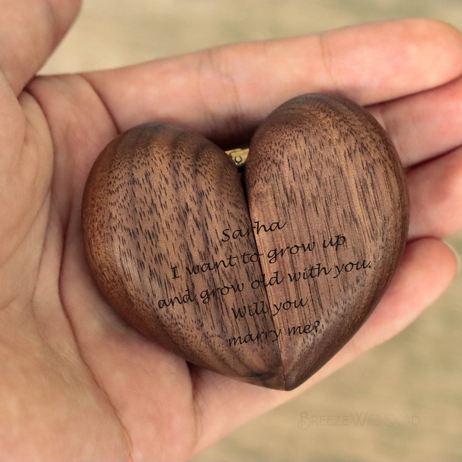 Handmade Heart-Shaped Wooden Ring Box with Velvet Interior and Custom Engraving – Roman... - SKU HWRB1956 - UGI Packaging