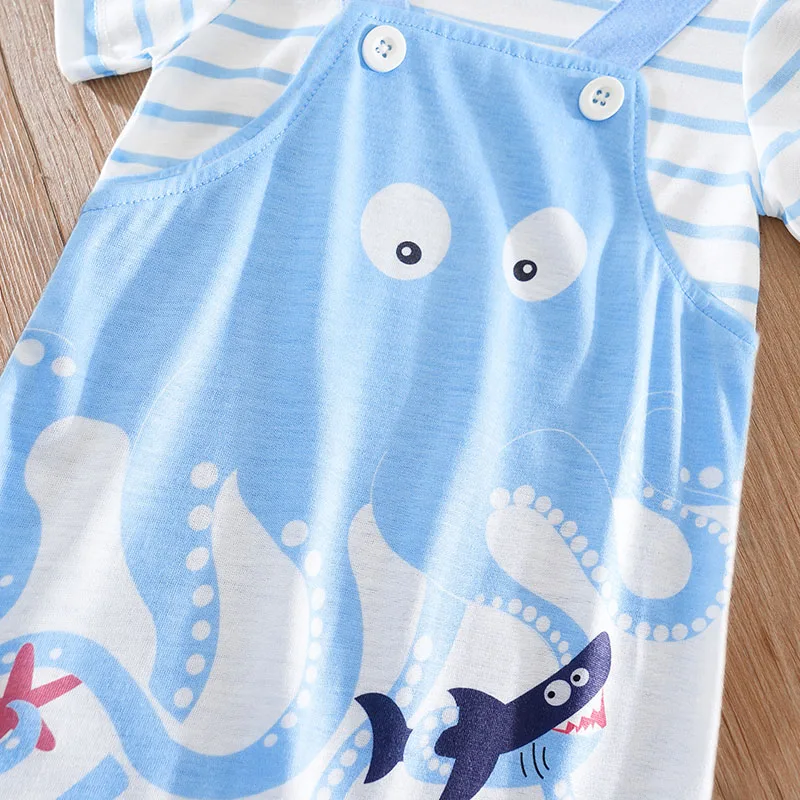 Baby Rompers Baby Jumpsuit Cotton Jumpsuit Baby Clothing 0-18 Baby Jumpsuit Cute Cartoon Strap Octopus Casual And Comfortable Soft Boy And Girl Summer Short Sleeved Newborn Clothes