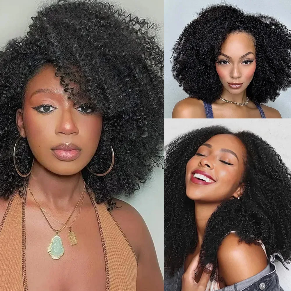 Huamn Crochet Hair for Women Afro Kinky Curly Knotless Pre-separated Feather Crochet Hair Extensions Natural Black 5