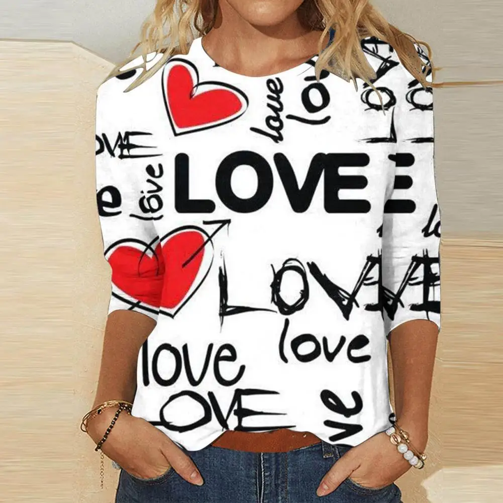 

Women Blouse 3d Printed Women Top Comfortable Women's Love Heart Print T-shirt for Spring Summer Loose Fit Round Neck Pullover
