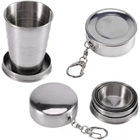 Portable Stainless Steel Folding Cup Telescopic Mug for Tea Camp Utensils Tableware Folded Cup Outdoor Camping 75ml/150ml/250ml 2