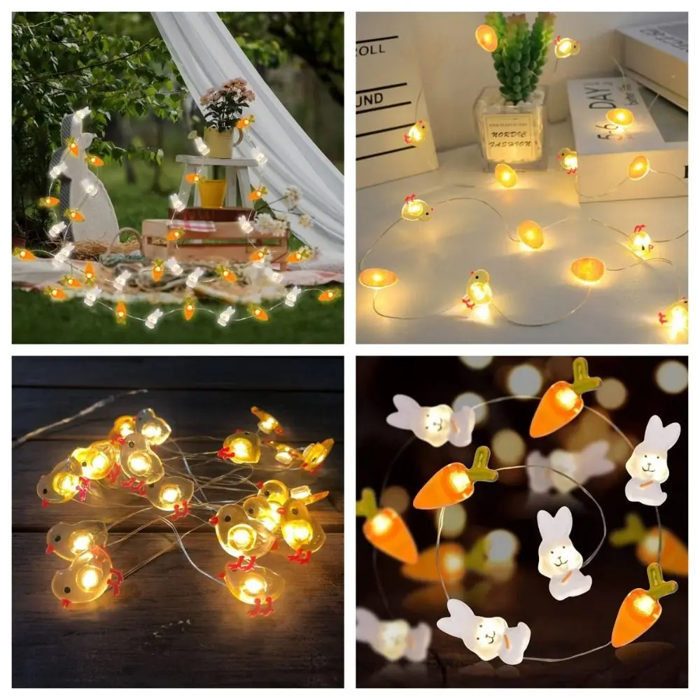 

Chicken Easter String Lights Creative Egg Rabbit Carrot Easter Fairy Light 2M/3M Colorful Bunny String Lights Home Decorations