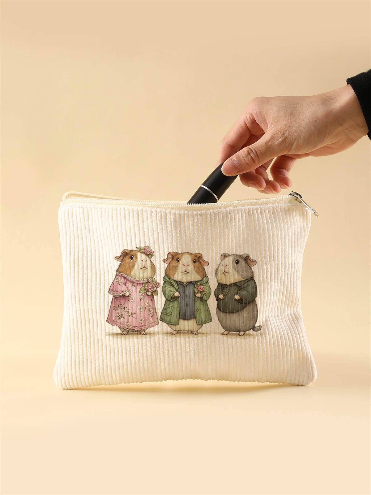 Women's Corduroy Travel Cosmetic Bag Portable Large Capacity Makeup Storage Organizer Zipper Clutch Purse Make up Bag