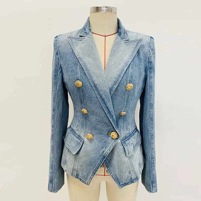 odoodem womens casual denim jacket lapel distressed double breasted long sleeve denim coat