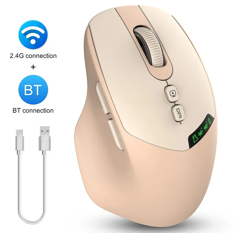 Dual Mode Wireless Bluetooth Mouse with Silent Click, Adjustable DPI & Rechargeable Battery Display