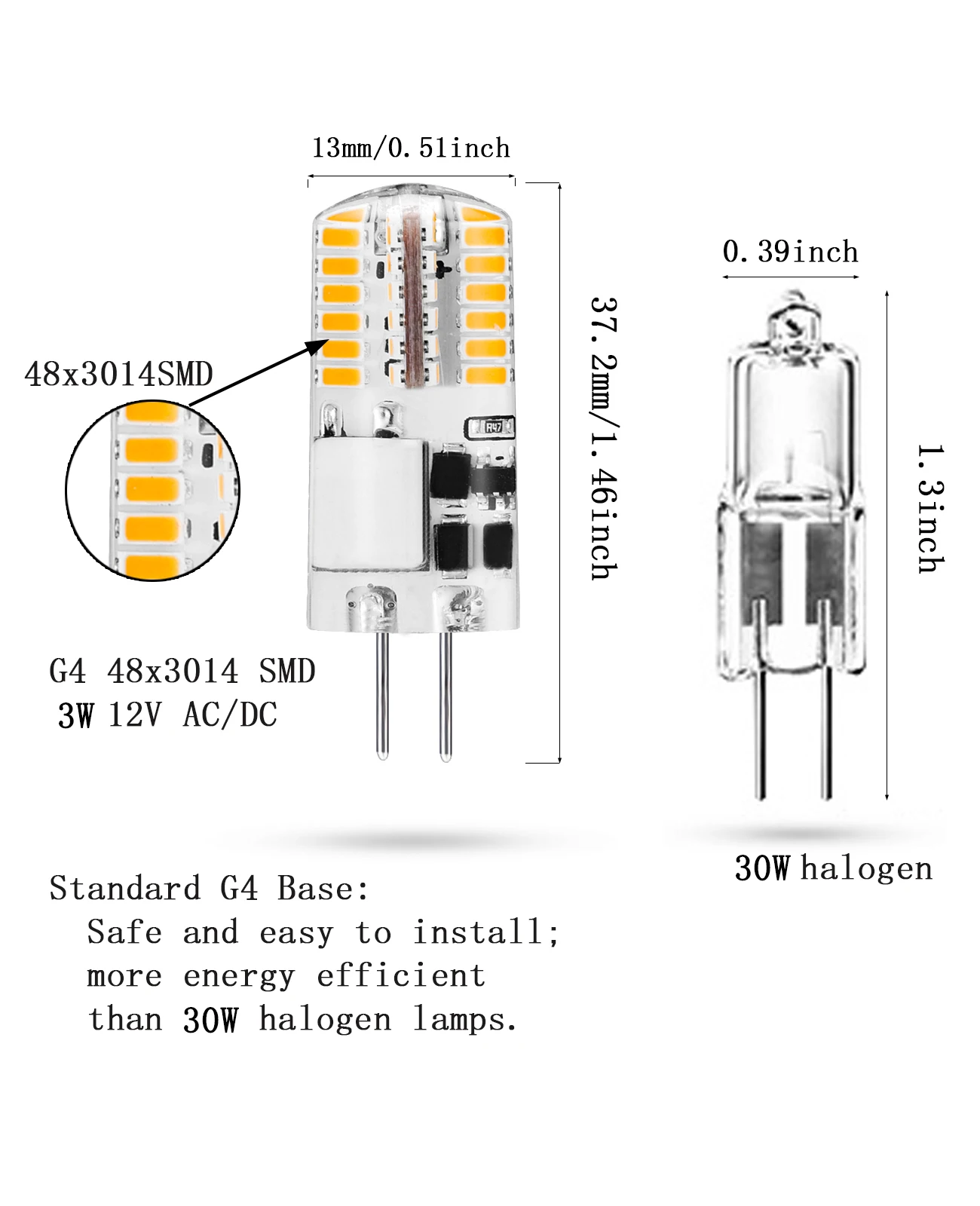 10 Pack G4 LED Bulb 12V AC/DC G4 LED Lamp JC Bi-Pin Base 3W Bulb Equivalent 20W-30W T3 Halogen Led Light No Flicker