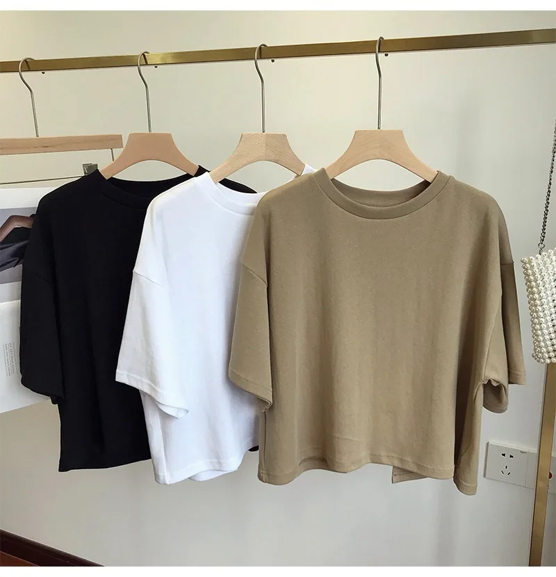 Summer Clothes Korean Sexy Backless Short O-Neck Women Casual Solid Color T-Shirt Short Sleeve Girl Tee Shirt Fashion Tops 2