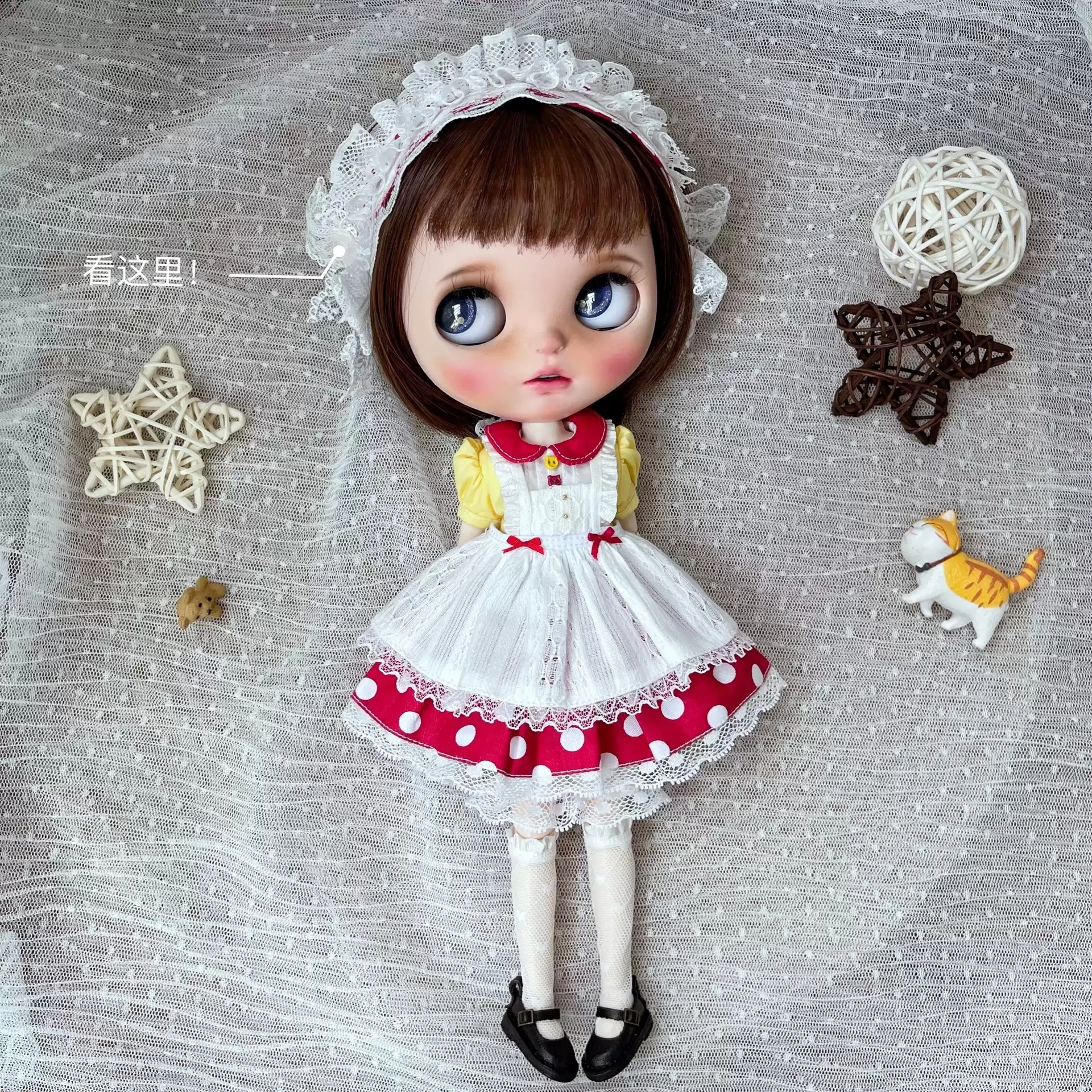 

Dula Doll Clothes Dress Red polka dots skirt Blythe Qbaby ob24 ob22 Azone Licca ICY JerryB 1/6 Bjd Doll