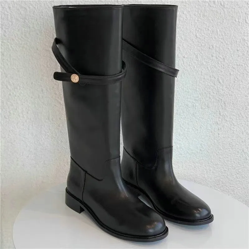 ロングブーツ Golden   Boots In Black Leather With Buckle Kurt boots in glossy black leather with silver-colored