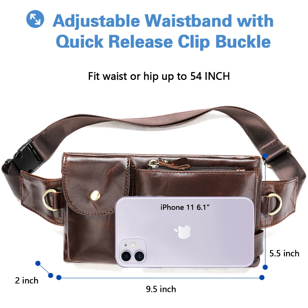 Fashion Belt Clip Purse Leather Waist Pack Mens Bags Fanny