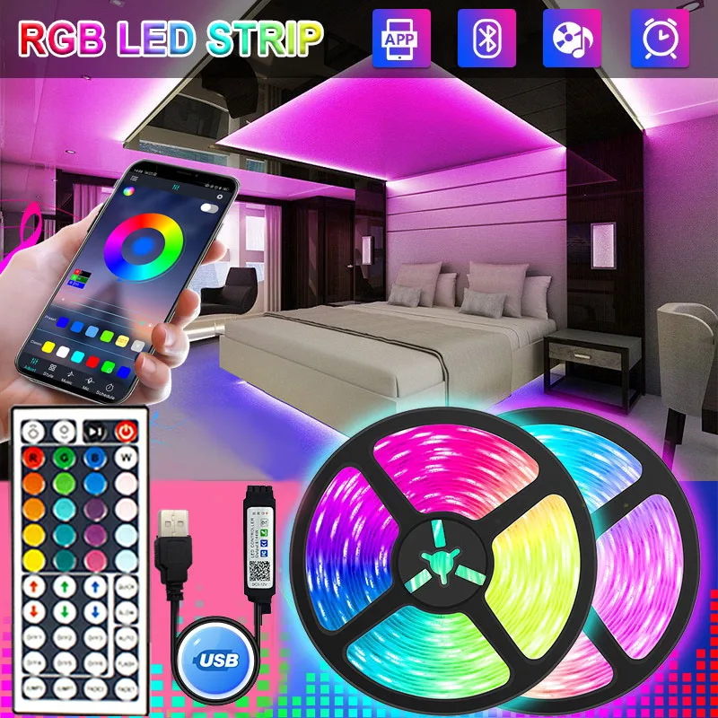 

LED Strip Lights 1-5m 10m 15m 20m 30m Rgb Tape Neon Led Lights SMD5050 DC5v Led Lamp Music Sync Gaming Room Decoration Luces Led