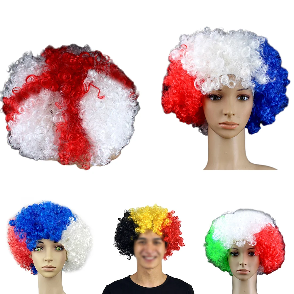 

Soccer Game Cheer Wig Props 20*20cm PET Headwear Hair Cover Football European Cup Afro For Football Matches Sports Parties