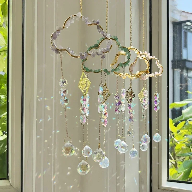 Description Picture 2 of itemNew Crystal Sun Catcher Cloud Window Wind Chime Hanging Rainbow Prism Pendant Jewelry Home Garden Decoration Festival Gifts