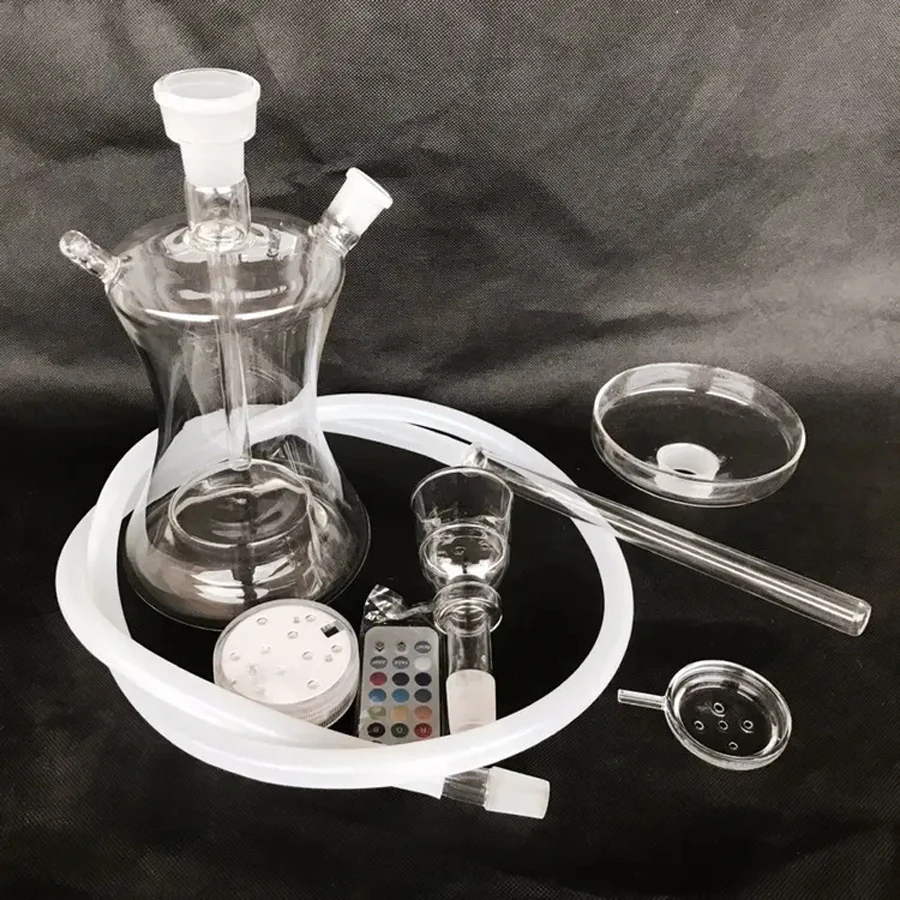 Top Quality Smoking glass Material Vase Hookah Pipe With Led Light silicone Hose Glass Hookah Shisha Chicha Narguile