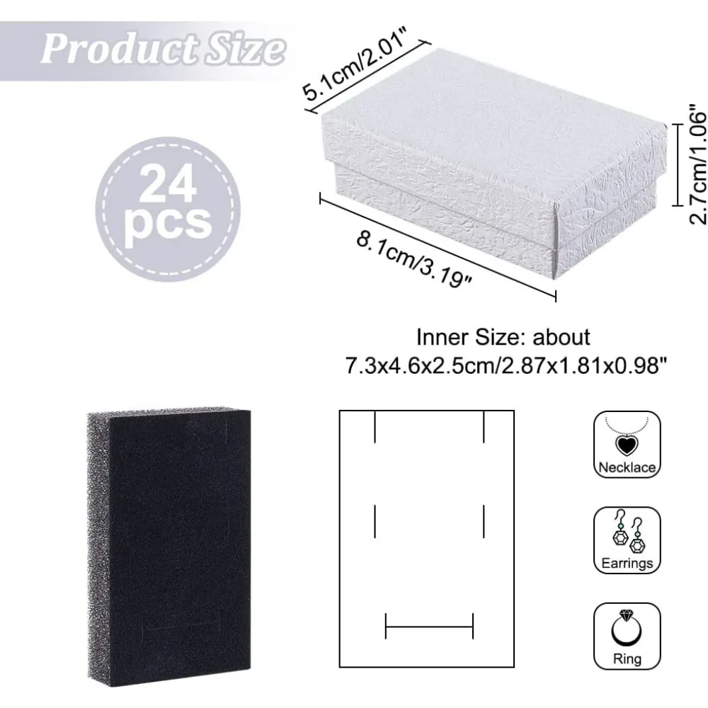 24Pcs White Texture Cardboard Jewelry Boxes 3.2x2" Paper Gift Box Cardboard Packaging Box with Black Sponge Inside for Necklaces jewelry box