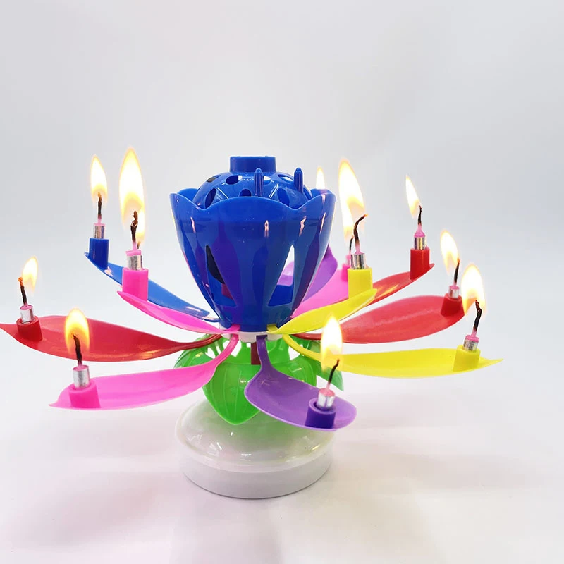 Innovative Party Cake Candle Musical Rotating Lotus Flower Candle Light