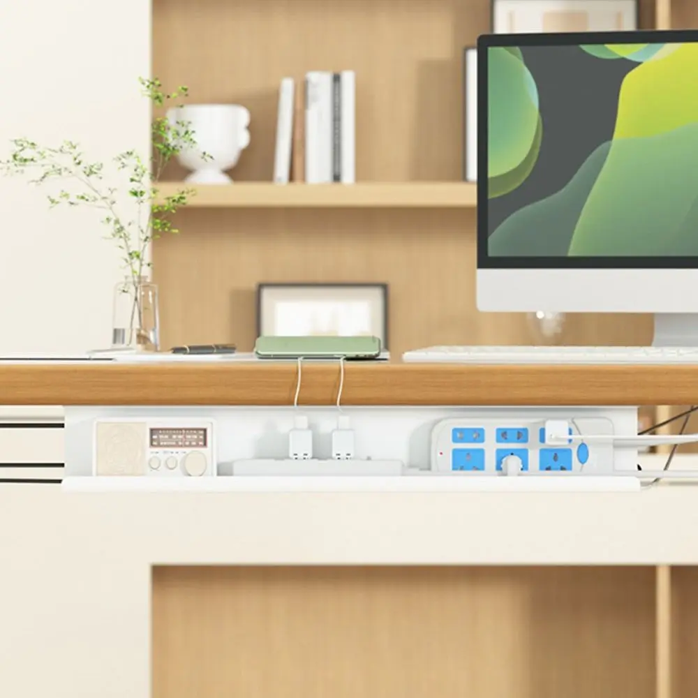 테이블 아래 케이블 트레이에 흔적을 남기지 않음 난연성 자체 접착식 케이블 관리 트레이 플라스틱 확장형 케이블 정리함 가정 사무실용