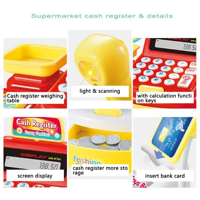 Children Cash Register Toys For Boys Girls Supermarket Cashier Calculation Analog Scanner Play House Toys 3