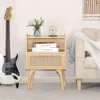 Rattan Nightstands Set of 2, Boho Side Table with Drawer Open Shelf, Cane Accent Bedside End Table with Solid Wood Legs 5