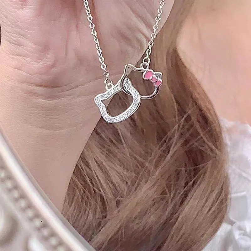 

Kawaii Sanrio Hello Kitty Anime Crystal Pendant Necklaces Ladies Girls Simple Elegant Necklace Women Jewelry Christmas Gifts