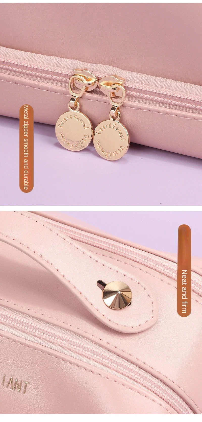 Cosmetic Bags for Women Elegant PU Leather Make Up Pouch Travel Toiletries Organizer Storage Hangbag Korean Carry-on Makeup Tote