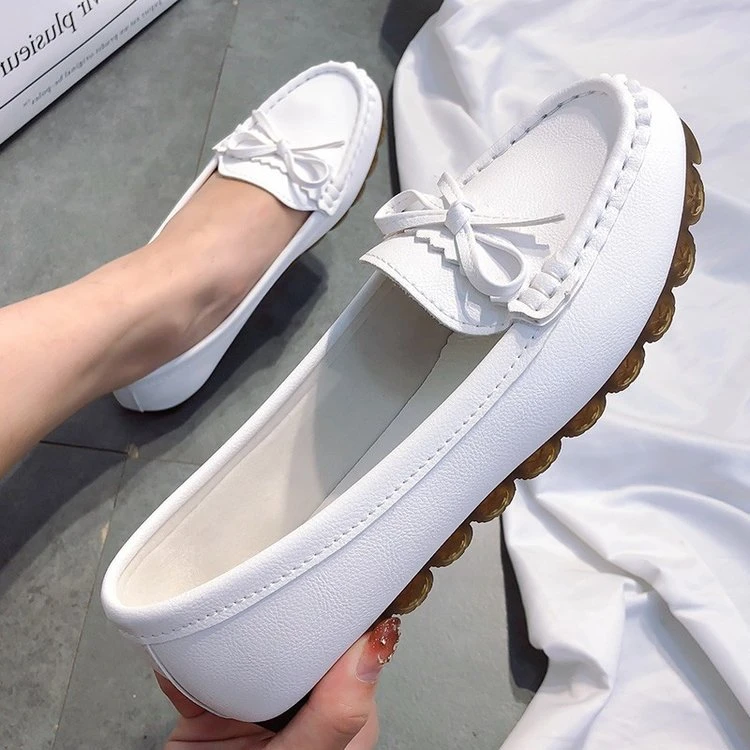 Zapatos de enfermera con suela de para mujer, mocasines finos cuero suave con fondo suave, color blanco Primavera, 2021|Zapatos vulcanizados de - AliExpress