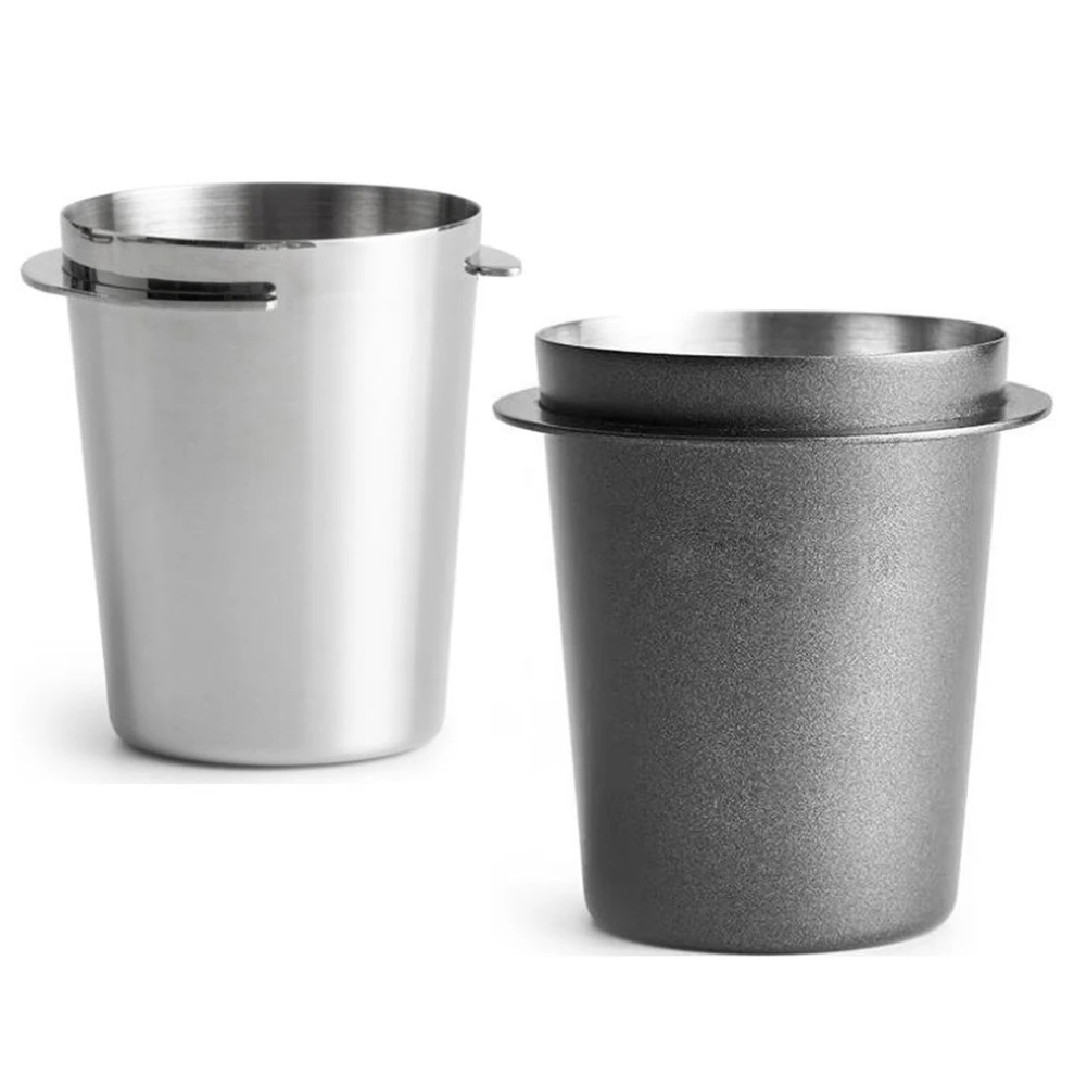 Fauge Steel Dosing Cup Coffee Sniffing Mug Powder Feeder for 54mm Espresso Machine Portafilter Coffee Tamper Silver 
