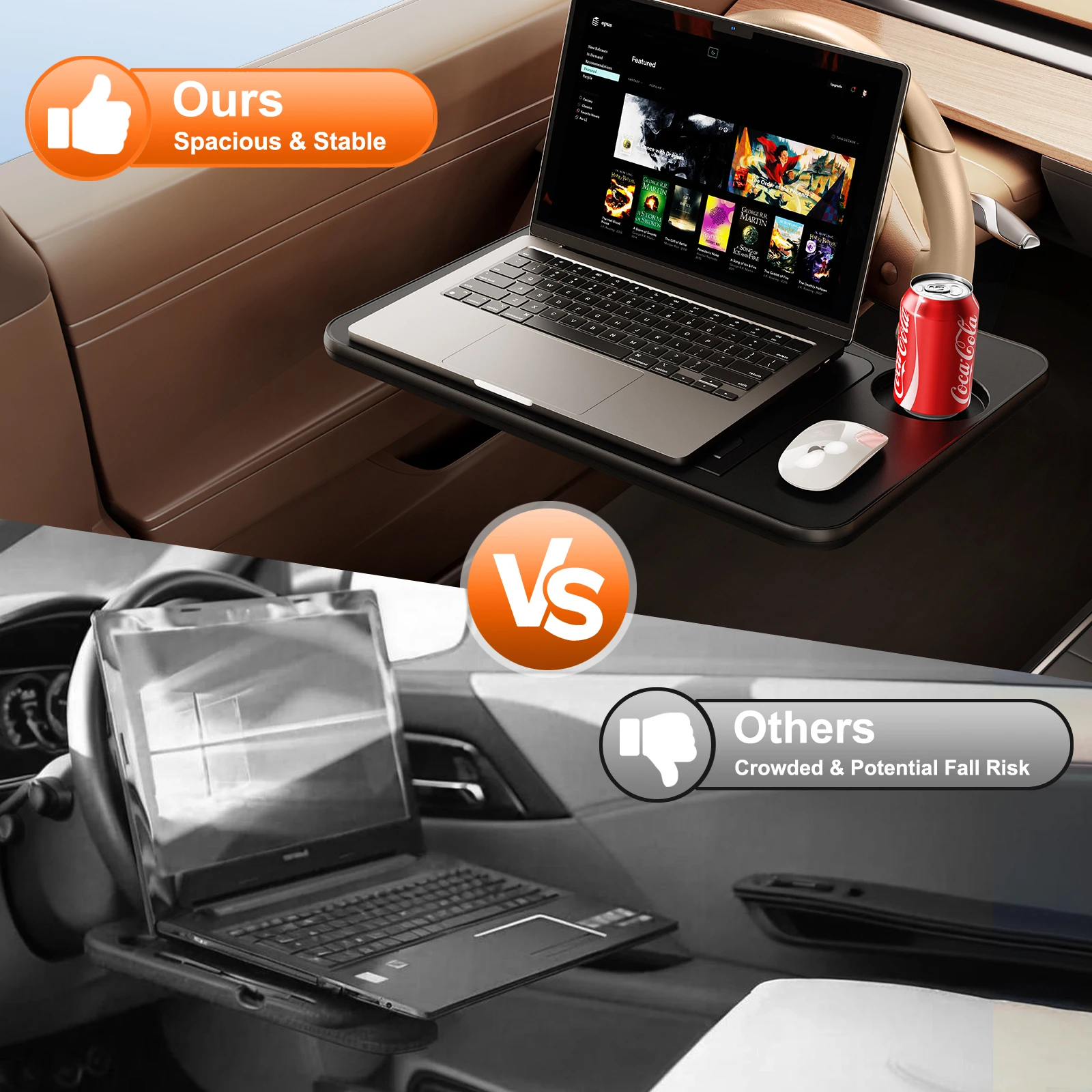 Eary Car Steering Wheel Desk Tray for Laptop Food Tray for Eating with Drink Holder Multi purpose Travel Car Accessories For Men