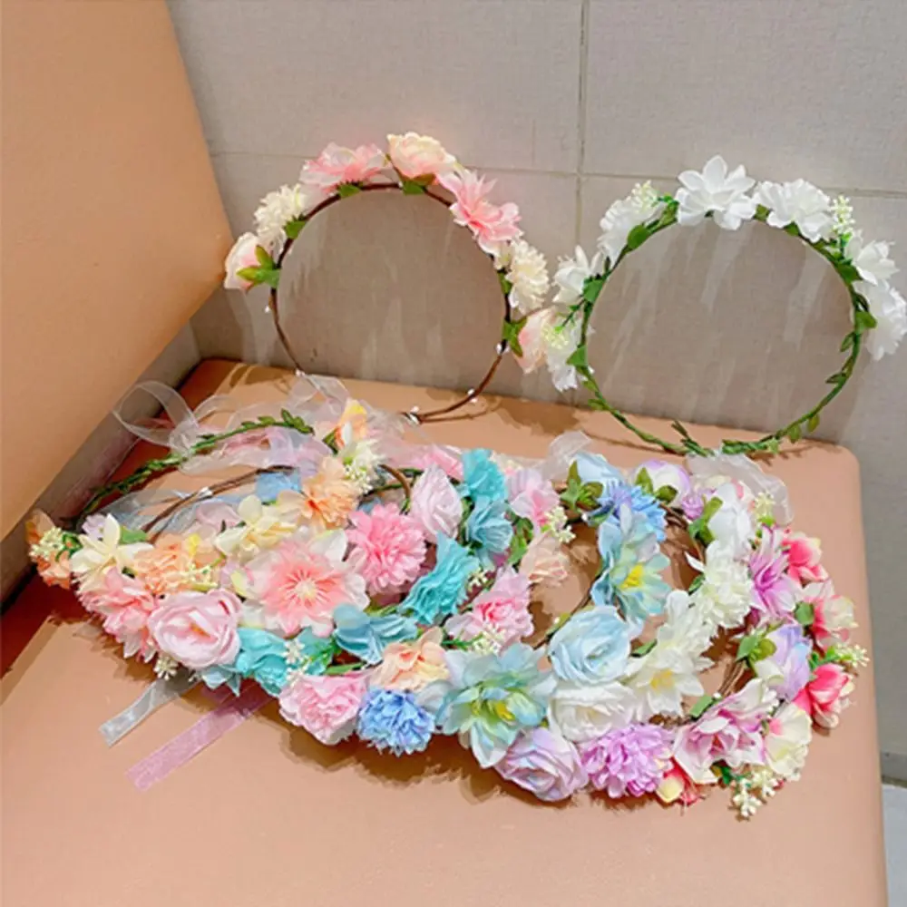 

Organza Multi-color Photography Props Hair Accessory Flower Hair Hoop Girl Wreath Children Crown Korean Style Headband