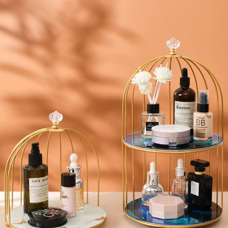 

Net red light luxury desktop storage box dresser perfume skin care products double-layer birdcage cosmetics shelf toilet