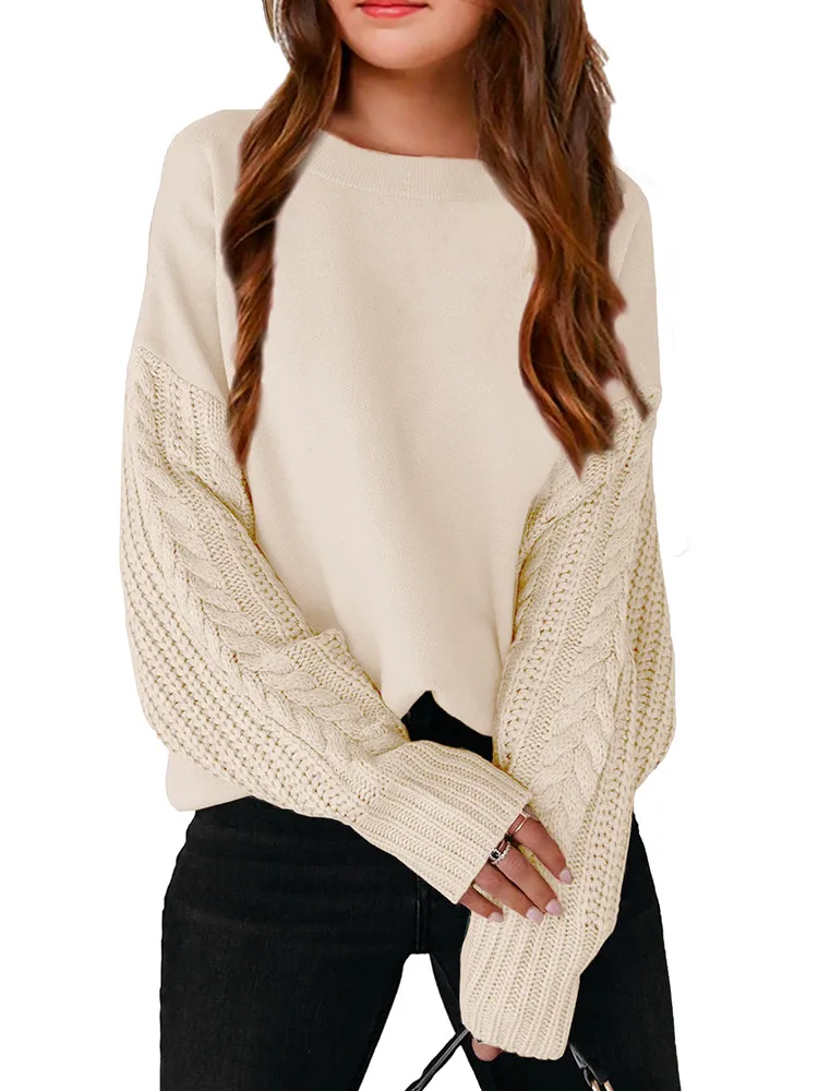 

Girl Pullover Sweater 10-13Y Loose Leisure Stitching Knitted Sweater Girls Pullover Sweater Vintage Sweater