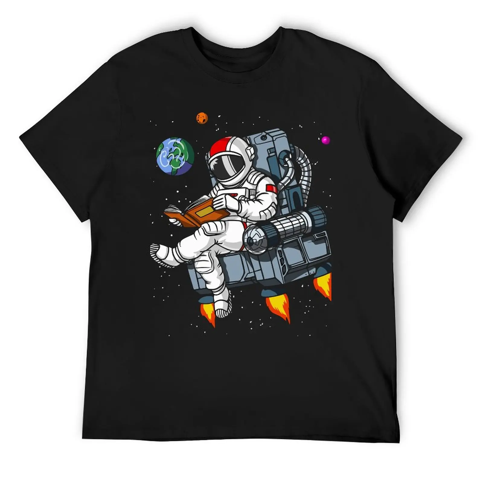 

Astronaut Book T Shirt Vintage T Shirts Men Basic Tee Shirt Premium Short-Sleeved Pattern Top Tees Plus Size 4XL 5XL