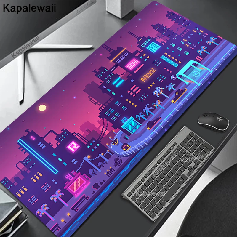 

Pixel Art Mouse Pad Desktop Japanese Street Mousepad Gamer XXL Long Laptop Desk Mat Gaming Accessories Computer Carpet Rug 90x40