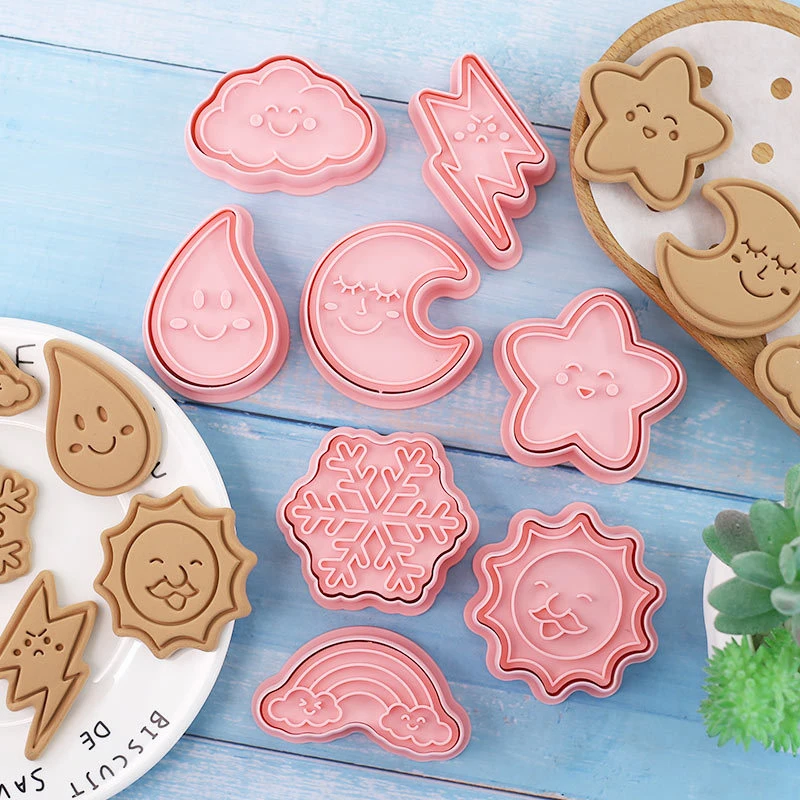 

8 Pcs/set Cartoon Clouds Cookie Mold Nature Weather Moon Stars 3d Plastic Pressable Cake Decorating Kitchen Baking Accessories