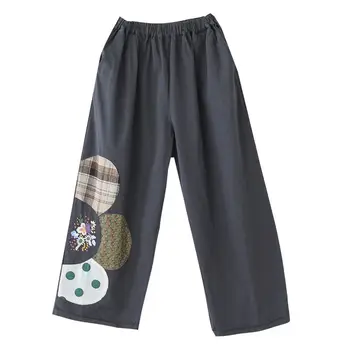 Pantaloni palazzo da donna eleganti in patchwork di cartoni animati taglie forti stile foresta 1