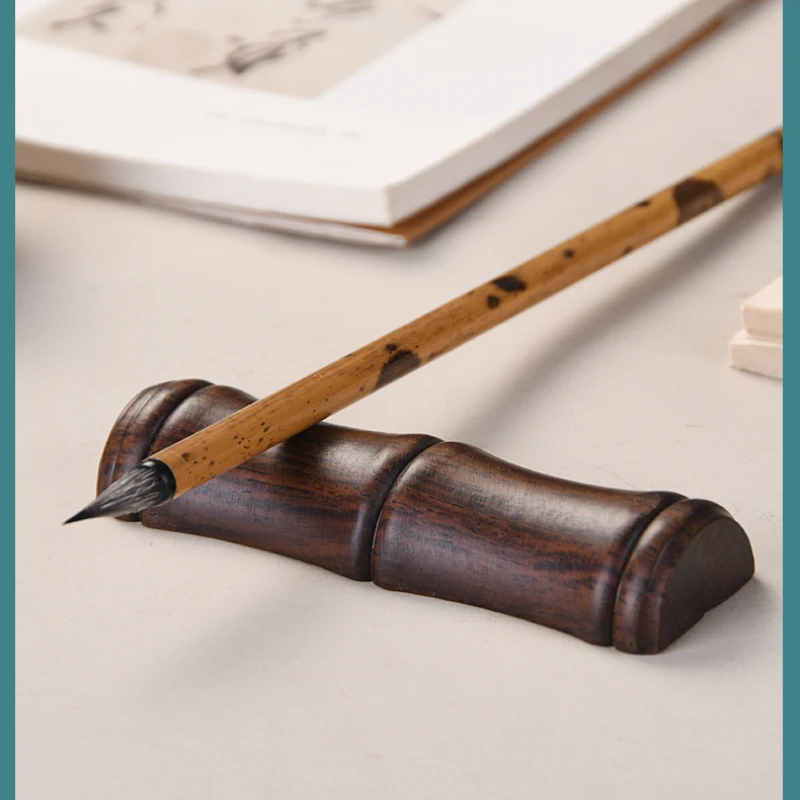 Chinese Calligraphy Brush Pen Holder Bamboo Rosewood Bass Pen Rest Paperweight Calligraphy Drawing Penholder Study Room Supplies