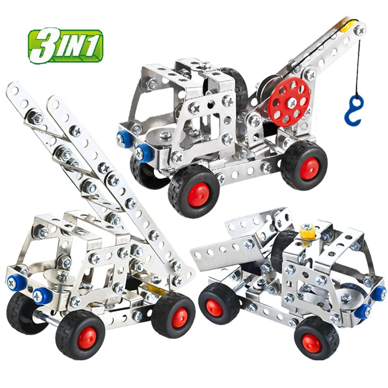 Metal Assembly Engineering Vehicle Simulation Screw Nut DIY Alloy Building Block Car Model Children's Toys For Boys