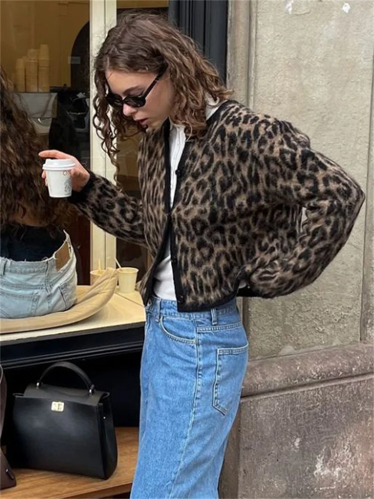 Suéter tipo cárdigan de leopardo para mujer, con estampado de moda en contraste, holgado, de manga larga, para ir al trabajo, cárdigan de otoño para mujer