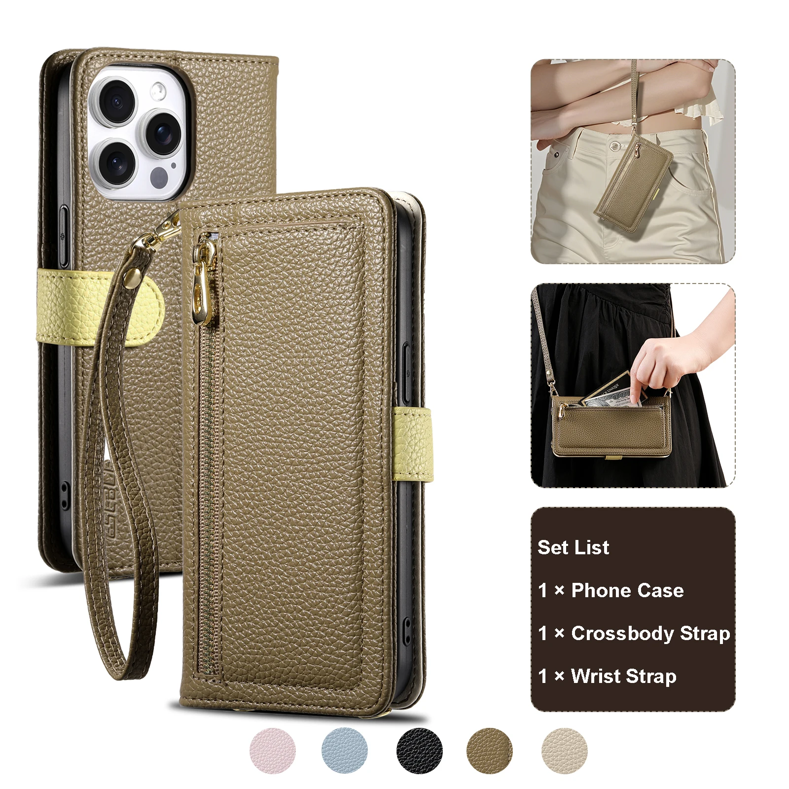Leather Wallet Crossbody Phone Pouch with Multiple Card Slots