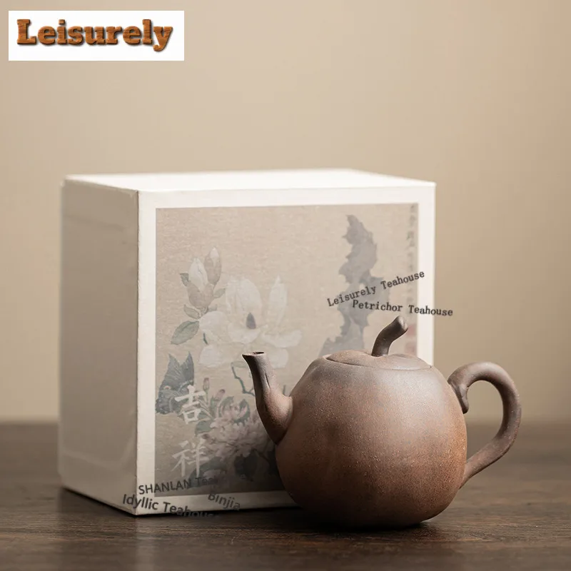 Coarse Pottery Pumpkin Apple Teapot Vintage Tea Infuser Pot Tea Brewing Kettle with Filter White Tea Tea Services Decoration