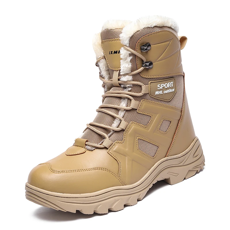 

New Warm Plush Snow Boots Men Lace Up High Top Hiking Boots Outdoor Waterproof Winter Anti-Slip Short Casual Shoe Army Work Boot